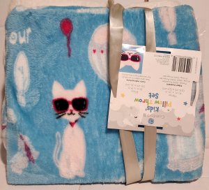 Kid's Cat Pillow and Cat Throw Set